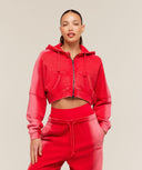 Pump Washed Zip Through Hoodie oversized fit Carmine Red/Soft White