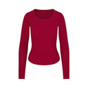 cotton rib SCOOP NECK HENLEY Brick