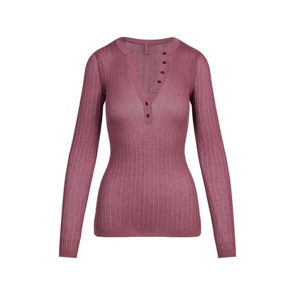 Sheer Knit LONG SLEEVE HENLEY Beet
