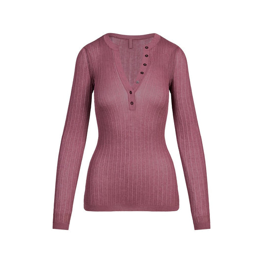 Sheer Knit LONG SLEEVE HENLEY Beet