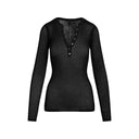 Sheer Knit LONG SLEEVE HENLEY Onyx