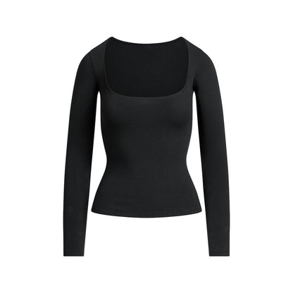 Cotton Jersey SCOOP NECK LONG SLEEVE TOP Soot