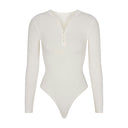 COTTON RIB LONG SLEEVE HENLEY BODYSUIT MARBLE