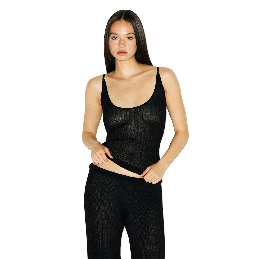 Sheer Knit PLUNGE TANK Onyx