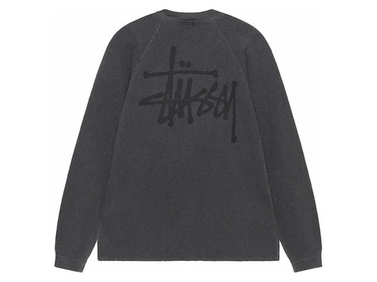 STUSSY RAGLAN THERMAL LS CREW WASHED BLACK