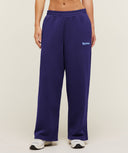 Script Embroidery Wide Leg Pants oversized fit Indigo Purple