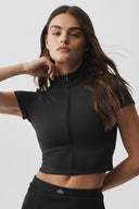 ALO Softsculpt Full Zip Short Sleeve Black