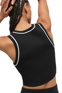 Ribbed Sweater Knit Highline Cropped Tank Black/White