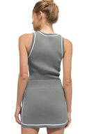 Ribbed Sweater Knit Highline Cropped Tank Lunar Grey/White