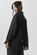 Semi-Sheer Golden Hour Button Down Long Sleeve Black