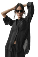 Semi-Sheer Golden Hour Button Down Long Sleeve Black