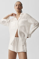 Semi-Sheer Golden Hour Button Down Long Sleeve Ivory