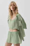 Semi-Sheer Golden Hour Button Down Long Sleeve Dune Grass