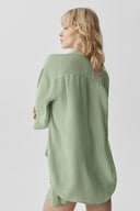 Semi-Sheer Golden Hour Button Down Long Sleeve Dune Grass