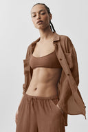 Semi-Sheer Golden Hour Button Down Long Sleeve Sun Kissed Brown