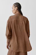Semi-Sheer Golden Hour Button Down Long Sleeve Sun Kissed Brown