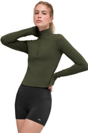 ALO Softsculpt Precision 1/4 Zip Long Sleeve Green Olive