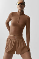 ALO Softsculpt Precision 1/4 Zip Long Sleeve Sun Kissed Brown