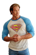 8072 - Superman 3/4 Raglan Shirts White/Blue