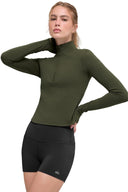 ALO Softsculpt Precision 1/4 Zip Long Sleeve Green Olive - Unmatched Kicks - ALO