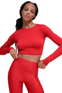 Alosoft Crop Finesse Long Sleeve - Bright Red - Unmatched Kicks - ALO