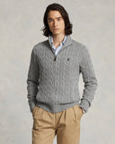 Cable - Knit Cotton Full - Zip Sweater Fawn Grey Heather - Unmatched Kicks - ralph lauren