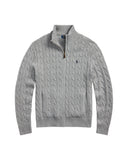 Cable - Knit Cotton Full - Zip Sweater Fawn Grey Heather - Unmatched Kicks - ralph lauren