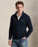 Cable-Knit Cotton Full-Zip Sweater Hunter Navy - Unmatched Kicks-ralph lauren