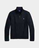 Cable-Knit Cotton Full-Zip Sweater Hunter Navy - Unmatched Kicks-ralph lauren