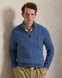 Cable-Knit Cotton Quarter-Zip Sweater Blue Borage Heather - Unmatched Kicks-ralph lauren