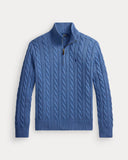 Cable-Knit Cotton Quarter-Zip Sweater Blue Borage Heather - Unmatched Kicks-ralph lauren