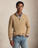 Cable-Knit Cotton Quarter-Zip Sweater Camel Melange - Unmatched Kicks-ralph lauren