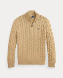 Cable-Knit Cotton Quarter-Zip Sweater Camel Melange - Unmatched Kicks-ralph lauren
