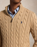 Cable-Knit Cotton Quarter-Zip Sweater Camel Melange - Unmatched Kicks-ralph lauren