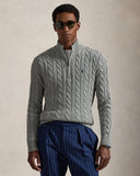 Cable - Knit Cotton Quarter - Zip Sweater Fawn Grey Heather - Unmatched Kicks - ralph lauren