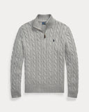 Cable - Knit Cotton Quarter - Zip Sweater Fawn Grey Heather - Unmatched Kicks - ralph lauren