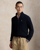 Cable-Knit Cotton Quarter-Zip Sweater Hunter Navy - Unmatched Kicks-ralph lauren
