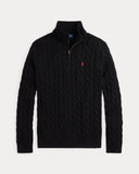 Cable-Knit Cotton Quarter-Zip Sweater Polo Black - Unmatched Kicks-ralph lauren