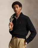 Cable-Knit Cotton Quarter-Zip Sweater Polo Black - Unmatched Kicks-ralph lauren