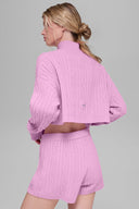 Cable Knit Cropped Winter Bliss Turtleneck Long Sleeve Candy Heart Pink - Unmatched Kicks - ALO