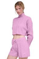 Cable Knit Cropped Winter Bliss Turtleneck Long Sleeve - Candy Heart Pink - Unmatched Kicks - ALO