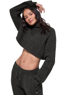 Cable Knit Cropped Winter Bliss Turtleneck Long Sleeve Dark Heather Grey - Unmatched Kicks - ALO