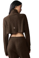 Cable Knit Cropped Winter Bliss Turtleneck Long Sleeve Espresso - Unmatched Kicks - ALO