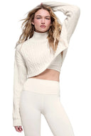 Cable Knit Cropped Winter Bliss Turtleneck Long Sleeve Ivory - Unmatched Kicks - ALO
