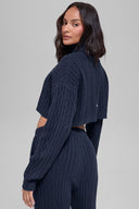 Cable Knit Cropped Winter Bliss Turtleneck Long Sleeve Navy - Unmatched Kicks - ALO