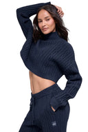 Cable Knit Cropped Winter Bliss Turtleneck Long Sleeve Navy - Unmatched Kicks - ALO