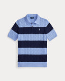 Cable - Knit Striped Polo - Collar Sweater Blue Navy Combo - Unmatched Kicks - ralph lauren