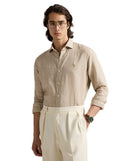 Classic Fit Houndstooth Linen Shirt Coastal Beige White - Unmatched Kicks - ralph lauren