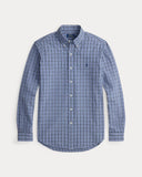 Classic Fit Plaid Brushed Oxford Shirt Blue Heather Multi - Unmatched Kicks - ralph lauren