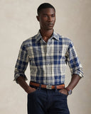 Classic Fit Plaid Brushed Oxford Shirt Off White Navy Multi - Unmatched Kicks - ralph lauren